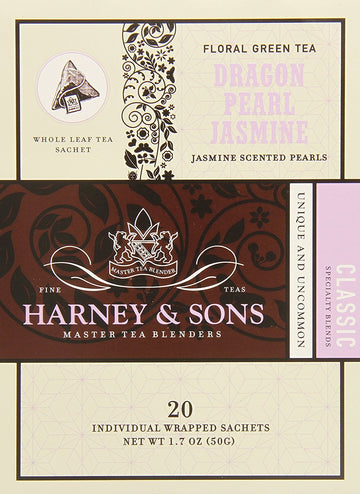 Harney & Sons Dragon Pearl Green Tea Sachets, Jasmine, 1.7 Oz