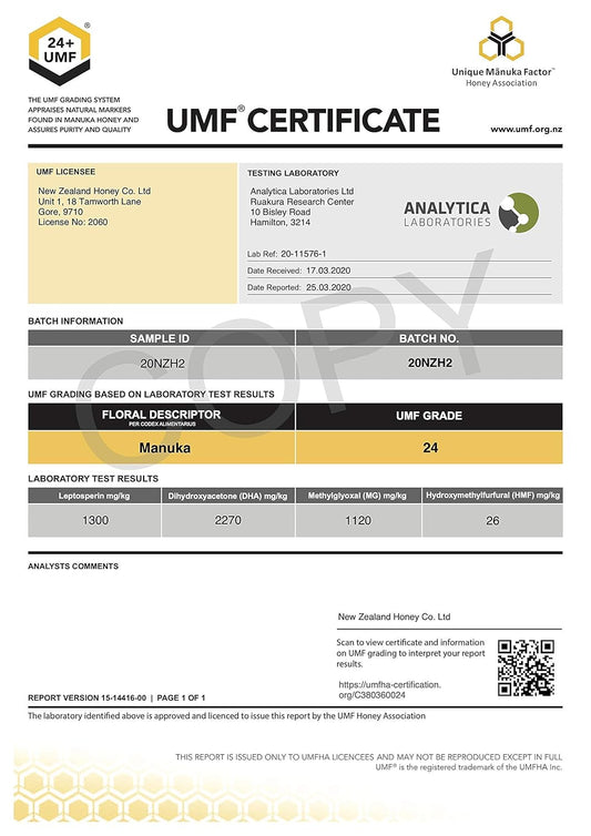 Raw Manuka Honey Bundle - New Zealand Honey Co. Umf 24+ / Umf 20+, Umf Certified / 8.8Oz