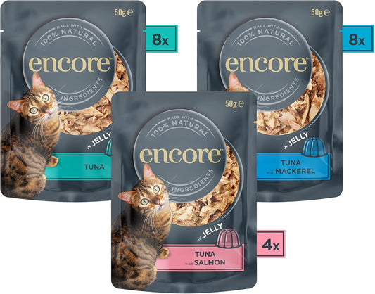 Encore Natural Wet Cat Food, Multipack Tuna With Fish Selection In Jelly 5 X 50G Pouch, Pack Of 4 (Packing May Vary)Encp8223