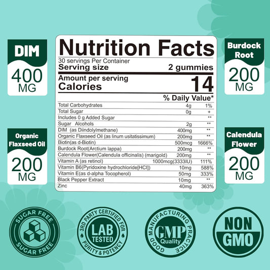 Dim Supplement Women 400Mg, Estrogen Supplement For Women, Sugar Free Dim Gummies For Men & Women W/ Biotin, Flaxseed Oil, Burdock, Calendula, Bioperine For Hormone Balance, Menopause & Prostate 60Cts