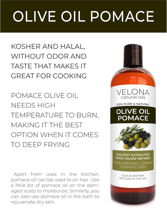 Olive Pomace Oil by Velona - 1 Gallon / 128 Fl Oz | 100% Pure and Natural Carrier Oil | Refined, Cold pressed | Cooking, Skin, Hair, Body & Face Moisturizing | Use Today - Enjoy Results