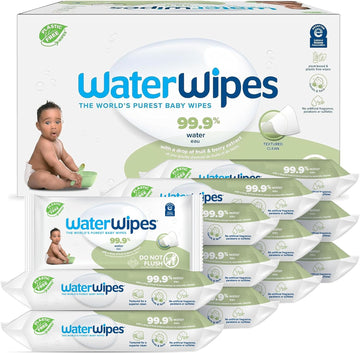 Waterwipes Plastic-Free Textured Clean, Toddler & Baby Wipes, 99.9% Water Based Wipes, Unscented & Hypoallergenic For Sensitive Skin, 60 Count (12 Packs), Packaging May Vary