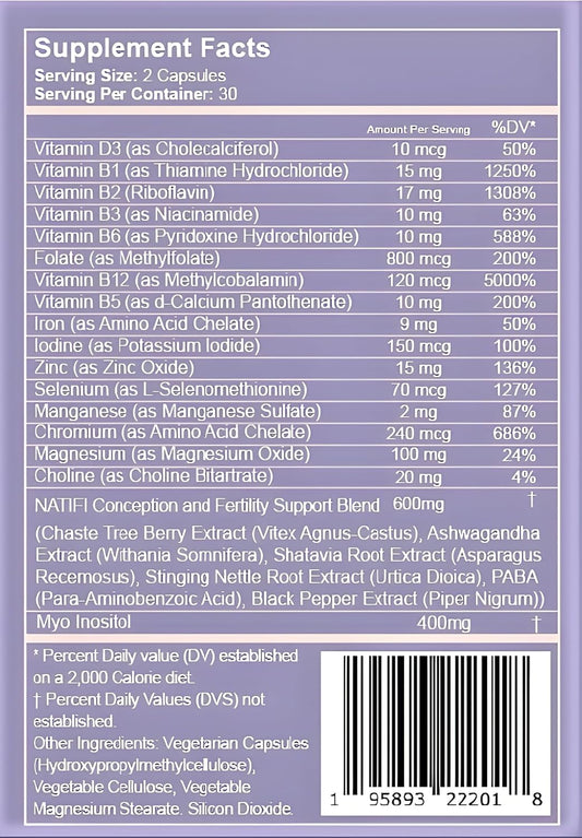 Natifi Conception Fertility Prenatal Vitamins Regulate Cycles, Balance Hormones, Aid Ovulation. Conception Multivitamin For Women. Healthier Pregnancy -60 Capsules- Folic Acid, Myo Inositol, Vitex.