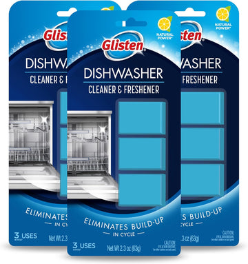 Glisten Dishwasher Cleaner And Freshener Deodorizer, Cleans And Freshens During Wash Cycle, Lemon Scent, 9 Tablets
