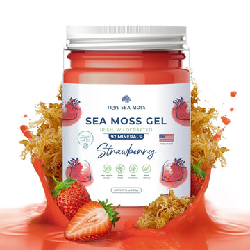Trueseamoss Wildcrafted Irish Sea Moss Gel - Made With Dried Seaweed - Seamoss, Vegan-Friendly, Antioxidant Supports Thyroid & Digestion - Made In Usa (Strawberry, Pack Of 1)