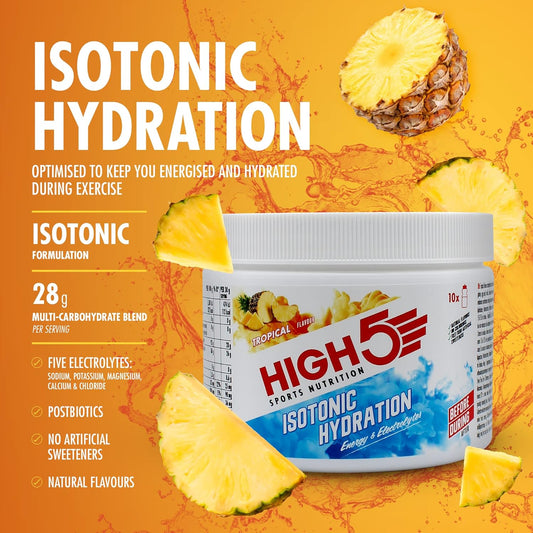 High5 Hydration Energy Drink Powder | Isotonic Electrolyte Hydration | 28 G Carbs | 25Mg Magnesium | Added Postbiotics | Zero Fat | (Tropical, 300G)