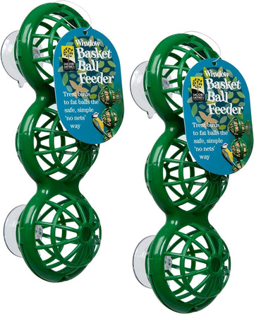 Fat Ball Bird Feeder - Jacobi Jayne® Basketball™ Window Feeder. Small Easy Clean Suet Ball Holder Cage For Wild Birds Only. Pack Of Two Feeders For Suet Balls. Green Suet Bird FeederBb-2-Twopack