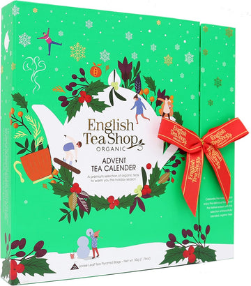 English Tea Shop Book Style Green Advent Calendar | 25 Pyramid Tea Bags | 50G