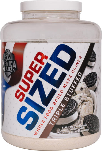 'Merica Labz Super Sized Whole Food Based Mass Gainer With 46G Of Protein, Includes Digestive Enyzmes For Easy Digestion, 5 Lbs (Triple Stuffed)