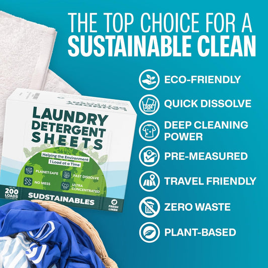 Sudstainables Laundry Detergent Sheets (60 Loads) ā Eco-Friendly, Zero Waste, Plastic-Free Laundry Washing Machines Soap Sheets; Dissolvable, Space-Saving Strips For Travel (Unscented)