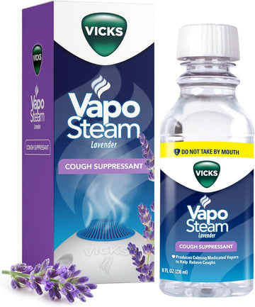 Vicks Vaposteam Lavender - Medicated Liquid With Camphor, Cough Suppressant - Helps With Cough Relief, Relaxation, And Comfortable Sleep, Use In Vaporizers And Humidifiers, 8 Oz