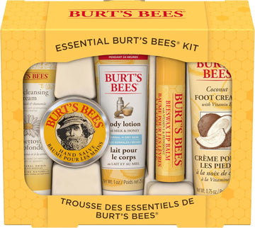 Burt'S Bees Essential Gift Set, Lip Balm, Hand Salve, Body Lotion, Foot Cream & Face Cleanser, 5 Travel Size Products
