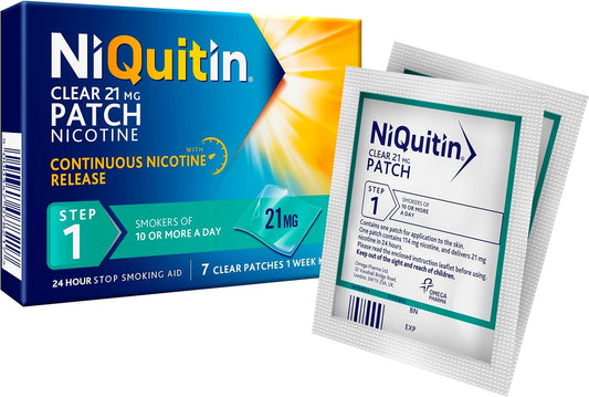 Niquitin, Step 1, Stop Smoking Aid Therapy, 24 H Craving Control, Invisible Nicotine Patches, 21 Mg Nicotine Patch, 7 Clear Patches For 1 Weeks Treatment