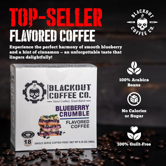 Blackout Coffee Blueberry Crumble Flavored Pods, Freshly Roasted In The Usa - K-Cup Compatible Single-Serve Coffee Pods (18 Count)