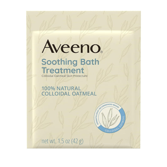 Aveeno Fragrance Free Soothing Bath Treatment, 100% Natural Colloidal Oatmeal, Sensitive Skin Bath Soak For Relief Of Dry, Itchy, Irritated Skin Due To Eczema & Hives, Bath Packets, 8 Ct