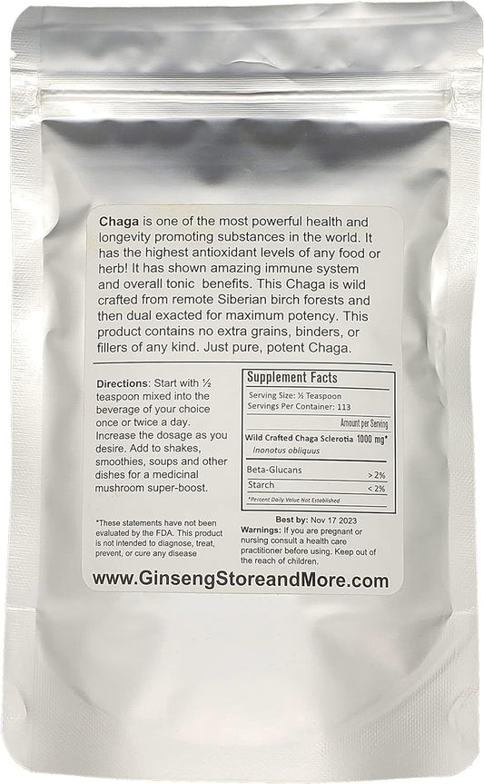 8:1 Organic Chaga Mushroom Extracted From Wildcrafted Siberian Chaga Sclerotium From Nammex | >2% Beta-Glucans | Inonotus Obliquus | -Glucan For Energy, Antioxidants, Immune System