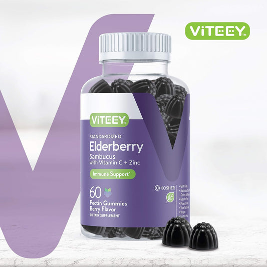 Sambucus Elderberry Gummies For Adults & Teens + Zinc & Vitamin C- Immune Support Supplement- Vegan, Gluten Free, Gelatin Free, Gmo Free - Tasty Chewable Berry Flavored Black Elderberry Immunity Gummy