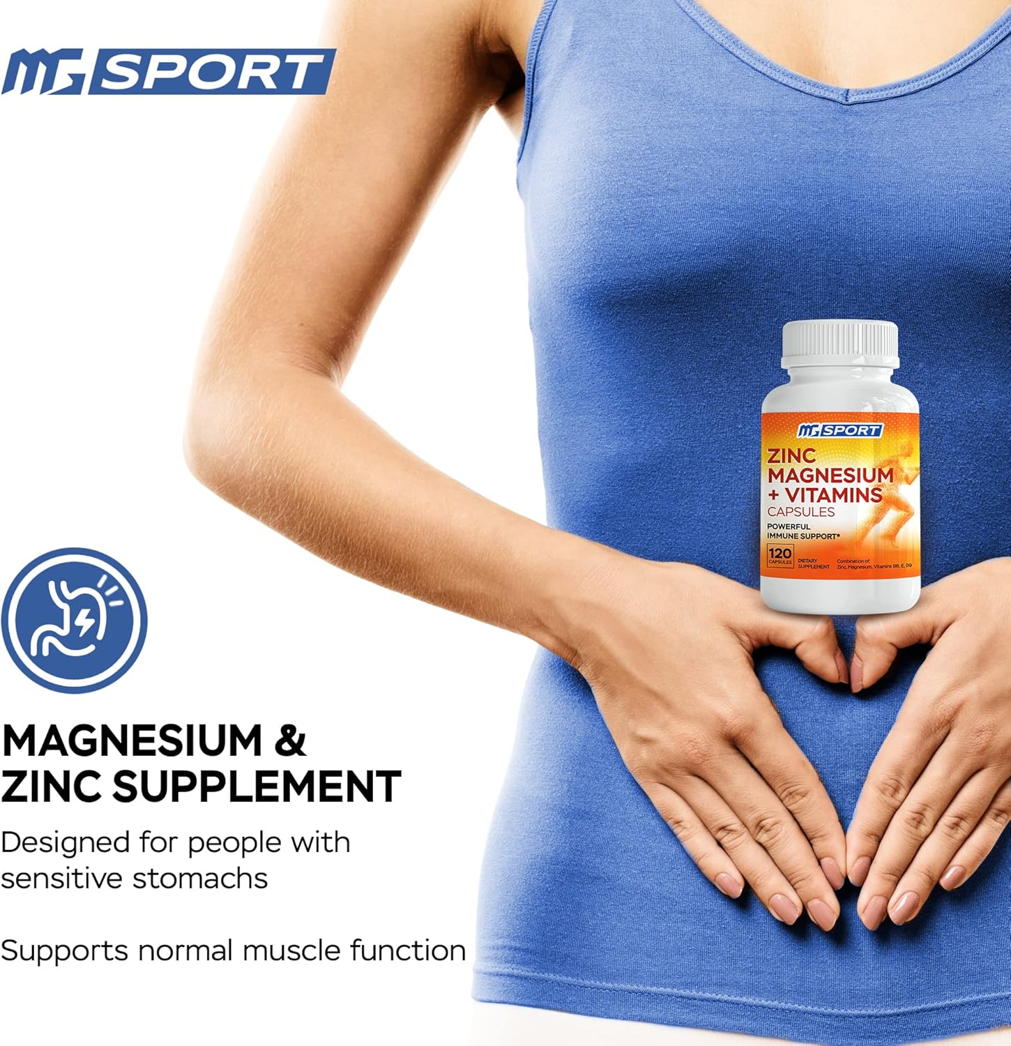 Mgsport Magnesium Zinc Supplement With Vitamins B6, B9, High Absorption Zinc Magnesium Combination For Immune Support, Muscle Recovery, Ez-Mg Easy On Stomach, 120 Capsules : Health & Household