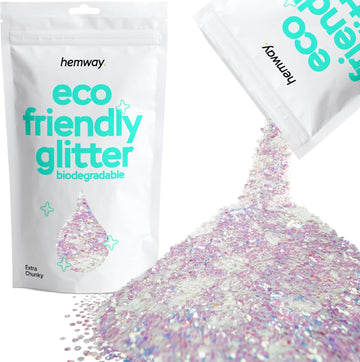 Hemway Eco Friendly Biodegradable Glitter 100G / 3.5Oz Bio Cosmetic Safe Sparkle Vegan For Face, Eyeshadow, Body, Hair, Nail And Festival - Extra Chunky (1/24" 0.040" 1Mm) - Mother Of Pearl Iridescent