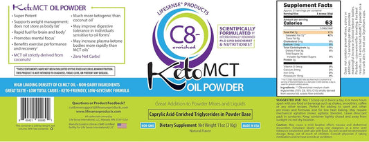 Lifesense C8 Enriched Mct Oil Powder Unflavored Sourced From Coconut Oil, Keto-Friendly, Developed By Phd Nutrition In Usa, Optimal Fuel For The Brain And Body