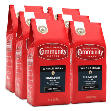 Community Coffee Signature Blend Dark Roast 72 Ounce, Premium Whole Bean Signature Blend, 12 Ounce Bag (Pack Of 6)
