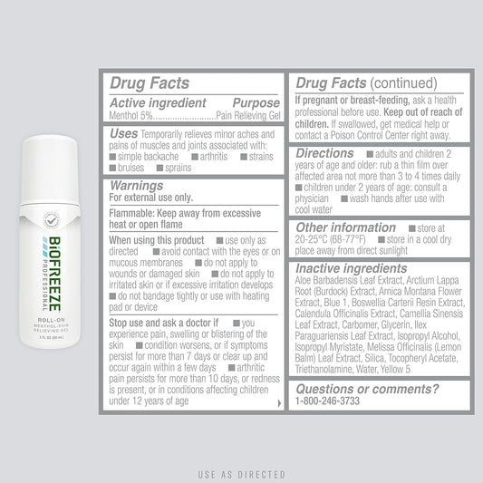 Biofreeze Professional Strength Pain Relief Roll-On, Knee & Lower Back Pain Relief, Sore Muscle Relief, Neck Pain Relief, Shoulder Pain Relief, 3 Pack (3 Fl Oz Biofreeze Menthol Roll-On)