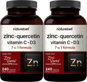 Naturebell 2 Pack Zinc Quercetin With Vitamin C & D3, 480 Capsules | Quercetin 1,000Mg, 4 In 1 Zinc 50Mg, Vitamin C 250Mg, Vitamin D3 5,000 Iu – Zincvanta Advanced Immune Defense & Lung Support