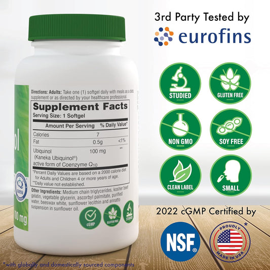 Health Thru Nutrition Ubiquinol 100Mg As Kaneka Qh Reduced Coq-10 | Stabilized - 3Rd Party Tested | Enhanced Bioavailability | Cardiovascular & Mitochondria Function Support | Non-Gmo (Pack Of 120)