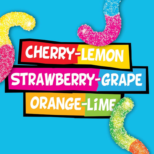 Trolli Mini Sour Brite Crawlers, Candy, Cherry-Lemon, Strawberry-Grape & Orange-Lime, Sweet And Sour, Gummy Worms, Back To School Sweet Treat, 18 Oz (30 Ct)