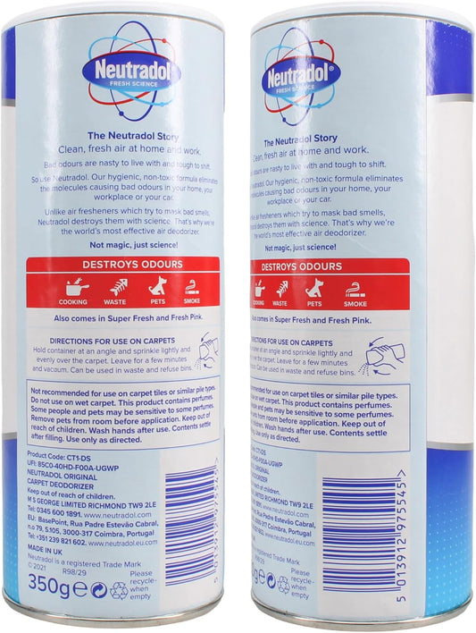 Neutradol Shake It Fresh Carpet Deodoriser, Odour Neutraliser For Carpets & Rugs, Original, Multipack Of 2 X 350G