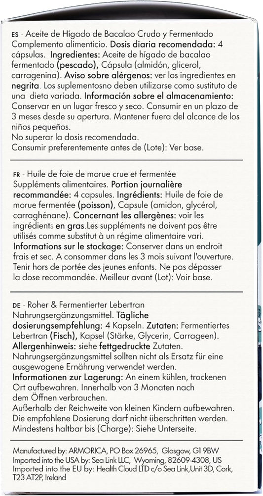 Fermented Cod Liver Oil - Cold Processed, Lacto-Fermented & Raw Cod Liver Oil - Made Exclusively With Atlantic Cod (Unflavoured, 120 Capsules)