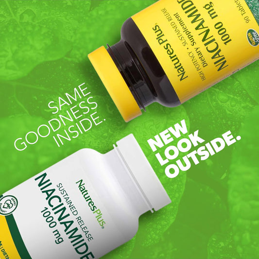 Natures Plus Niacinamide 1000 Mg - 90 Sustained Release Tablets, Pack Of 2 - Supports Immune & Skin Health, Energy Production & Brain Function - Vegetarian, Gluten Free - 180 Total Servings
