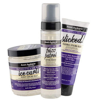 Aunt Jackie’S Grapeseed Collection Perfect Slay 3 Pack Bundle, Ice Curls, Frizz Patroil, Slicked, Frizz And Out-Of-Place Strands Don’T Stand A Chance, A Sleek And Shiny Finishing Touch To Every Style