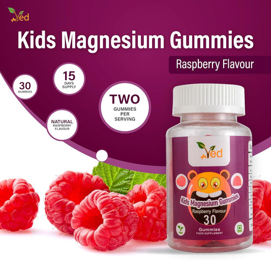Kids Magnesium Gummies,15 Day Supply, Natural Raspberry Flavour, 30 Chewable Vegan Gummies, Vegetarian Friendly, Energy & Immune System, Non Gmo, Gluten Free. (30 Gummy)