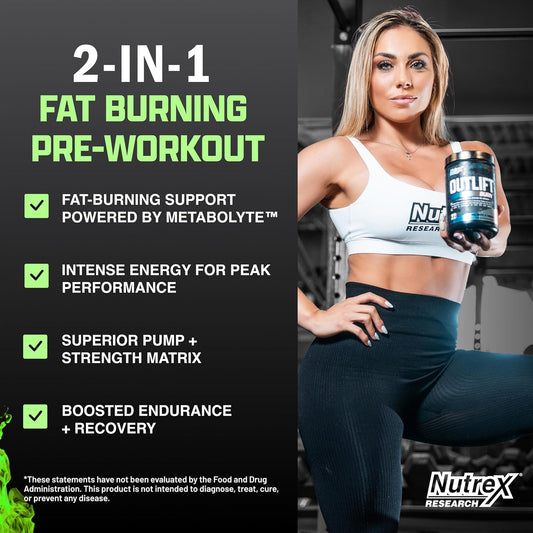 Nutrex Research Outlift Burn Thermogenic Pre Workout Powder, 2 In 1 Performance & Shredding Supplement With Metabolyte, Gbbgo (22 Servings, Maui Twist)