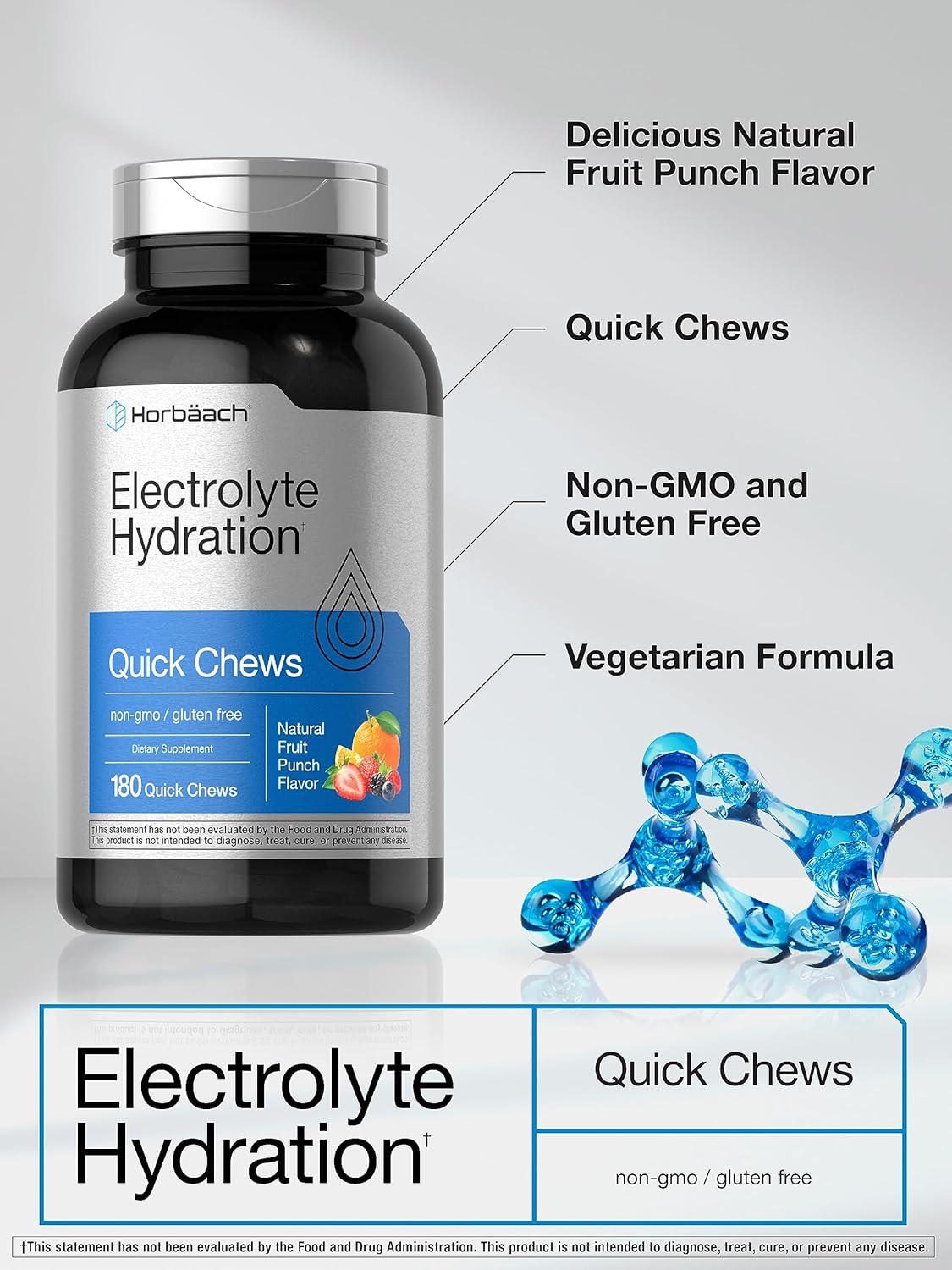 Electrolyte Quick Chews | 180 Count | Natural Fruit Punch Flavor | Veg