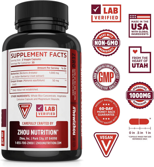 Zhou Nutrition Berberine Supplement 1000Mg With Oregon Grape, Support
