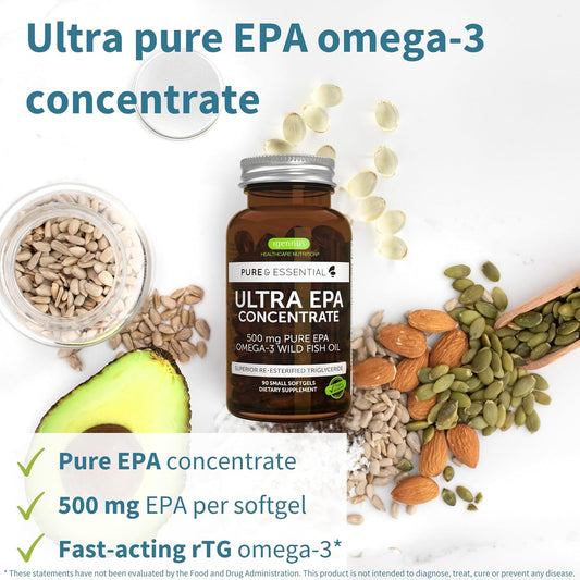 Igennus Ultra Pure Omega-3 Epa 500Mg, Highly Concentrated Ifos Certified Wild Fish Oil, Advanced Rtg Triglyceride Form, Non-Gmo, 90 Small Softgels