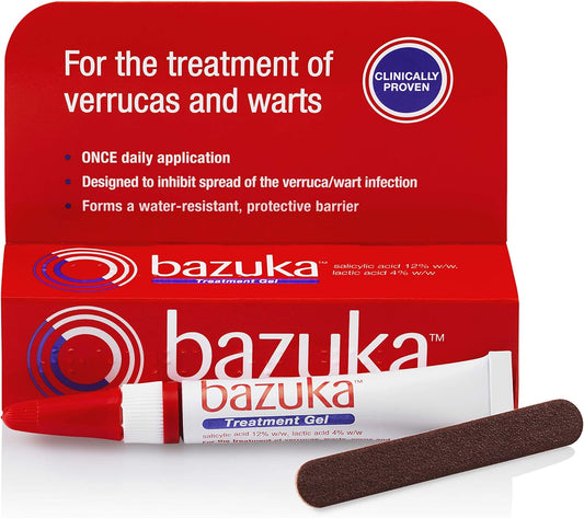 Bazuka Treatment Gel For Effective, Pain-Free Treatment And Removal Of Verrucas And Warts. With Emery Board, 6G