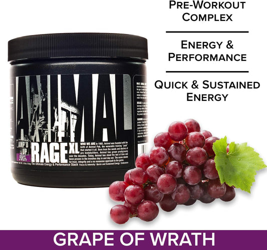 Animal Rage Xl - Pre Workout Ultimate Energy And Performance Stack, Grape Of Wrath, 30 (Am26)