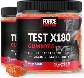 Force Factor Test X180 Gummies Testosterone Booster For Men With Tongkat Ali, Horny Goat Weed, Tribulus Terrestris, Fenugreek, Black Maca, Testosterone Supplement For Men, Berry Punch, 120 Gummies