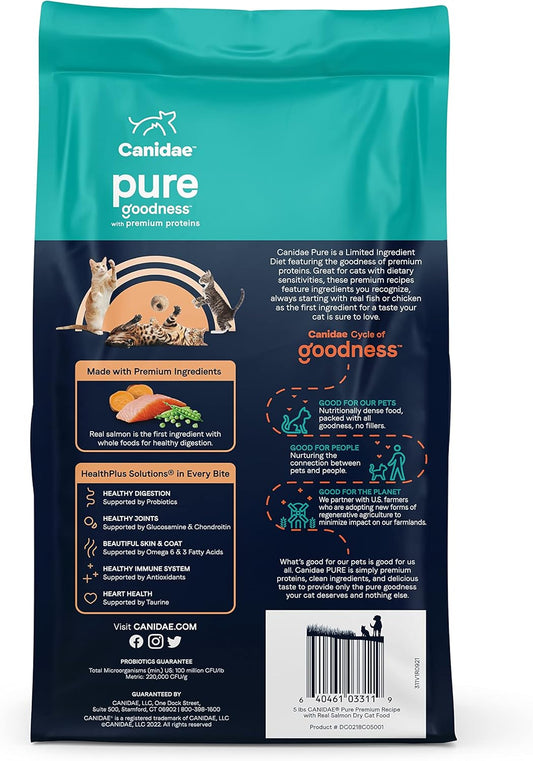 Canidae Premium Dry Cat Food And Wet Cat Food Bundle, Salmon Recipe- 5 Pound Bag, Morsels With Salmon And Whitefish In Broth- 2.46 Ounce Cans (Pack Of 24), Grain Free