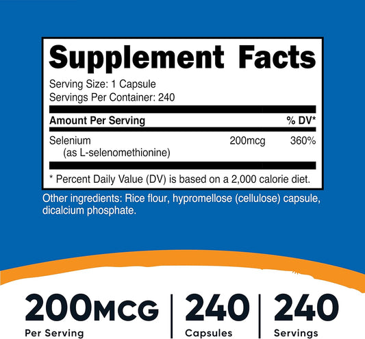 Nutricost Selenium 200mcg, 240 Vegetarian Capsules, Non-GMO, Gluten Free L-Selenomethionine