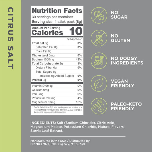 Lmnt Zero Sugar Electrolytes - Mango Chili Salt | Drink Mix | 30 Count