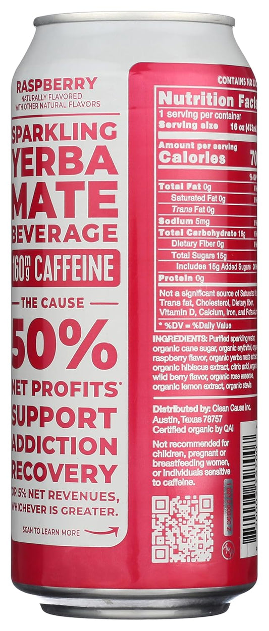 Clean Cause, Yerba Mate Energy Drink, Raspberry, 16 Oz