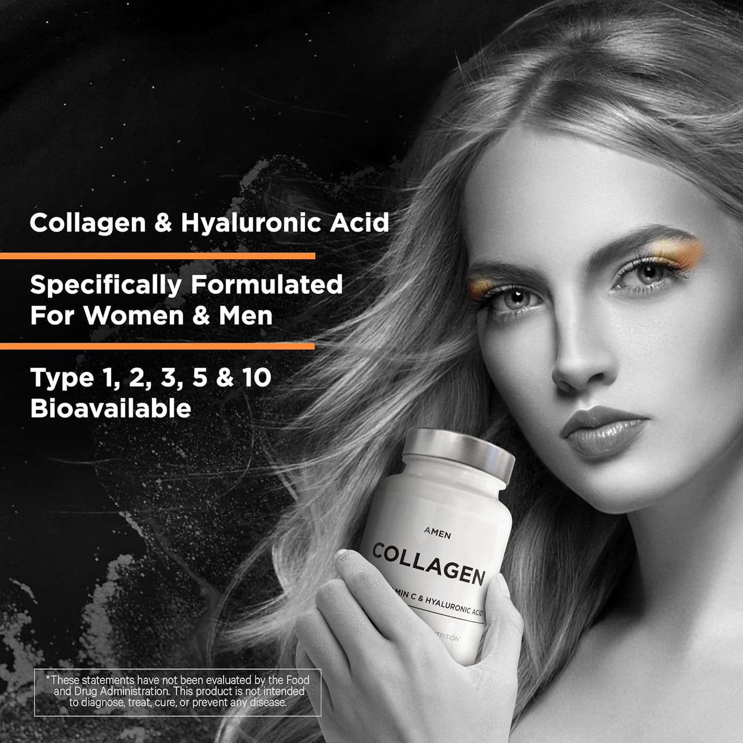 Amen Multi Collagen Peptides Capsules With Hyaluronic Acid And Vitamin C - 5 Types Of Collagen Protein Type I, Ii, Iii, V, X - Grass Fed Hydrolyzed - 18 Amino Acids - Collagen Supplement - 90 Pills : Health & Household