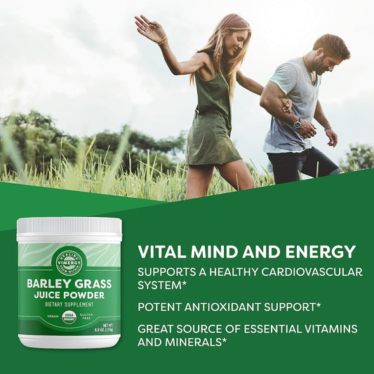 Vimergy Barley Grass Juice Powder โ Clean Superfood Formula โ Promotes Cardiovascular Health* โ Organic, Vegan & Gluten-Free โ Regular Size 250G