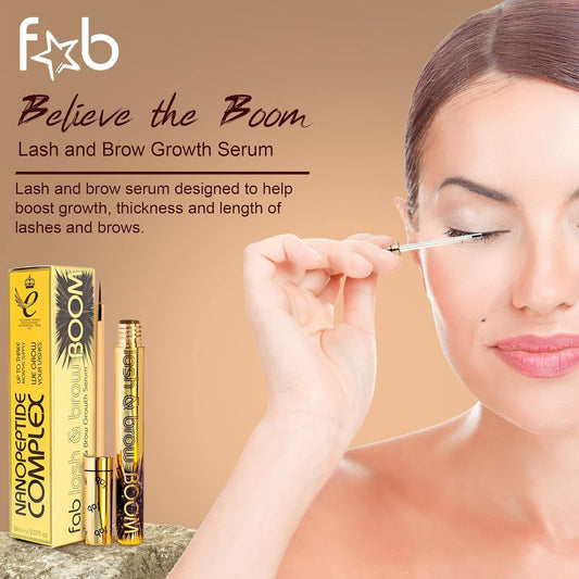 Fab Lash And Brow Boom - The Ultimate Lash And Brow Growth Serum - Lash Serum For Thicker, Longer & Fuller Lashes And Brows - Infused With Castor Oil, Biotin & Eyelash Primer For Healthy Hair Growth