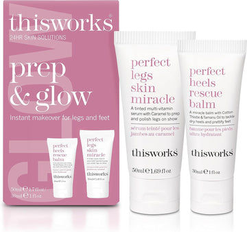 This Works Prep And Glow Gift Set - Travel Size Kit With Perfect Legs Skin Miracle And Perfect Heels Rescue Balm Foot Cream - Nourishing & Hydrating Bodycare Duo