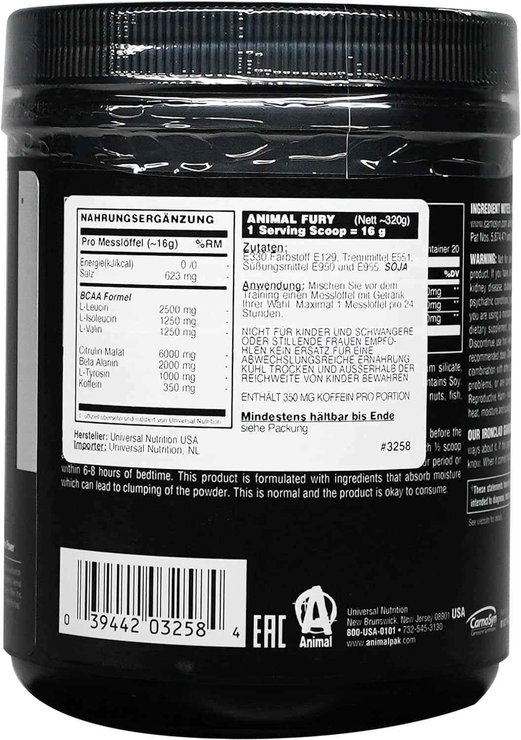 Animal Fury Pre Workout Powder Supplement β Energize Your Workout With More Focus, Energy, Endurance and Pumps, Watermelon, 20 Servings, 11.28 Ounce